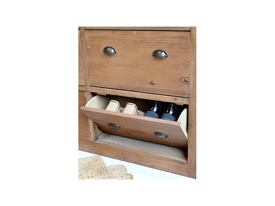 Grand meuble rangement chaussures entrée bois marron 190 x 40 x 90cm