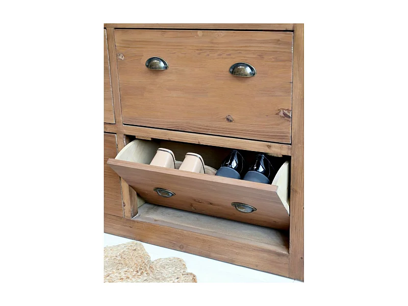 Grand meuble rangement chaussures entrée bois marron 190 x 40 x 90cm