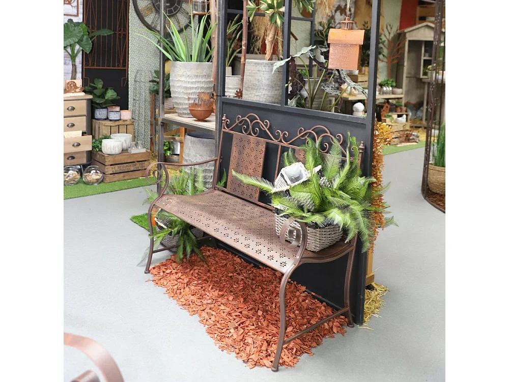 Banc fauteuil ancien de jardin fer marron 116x96 cm