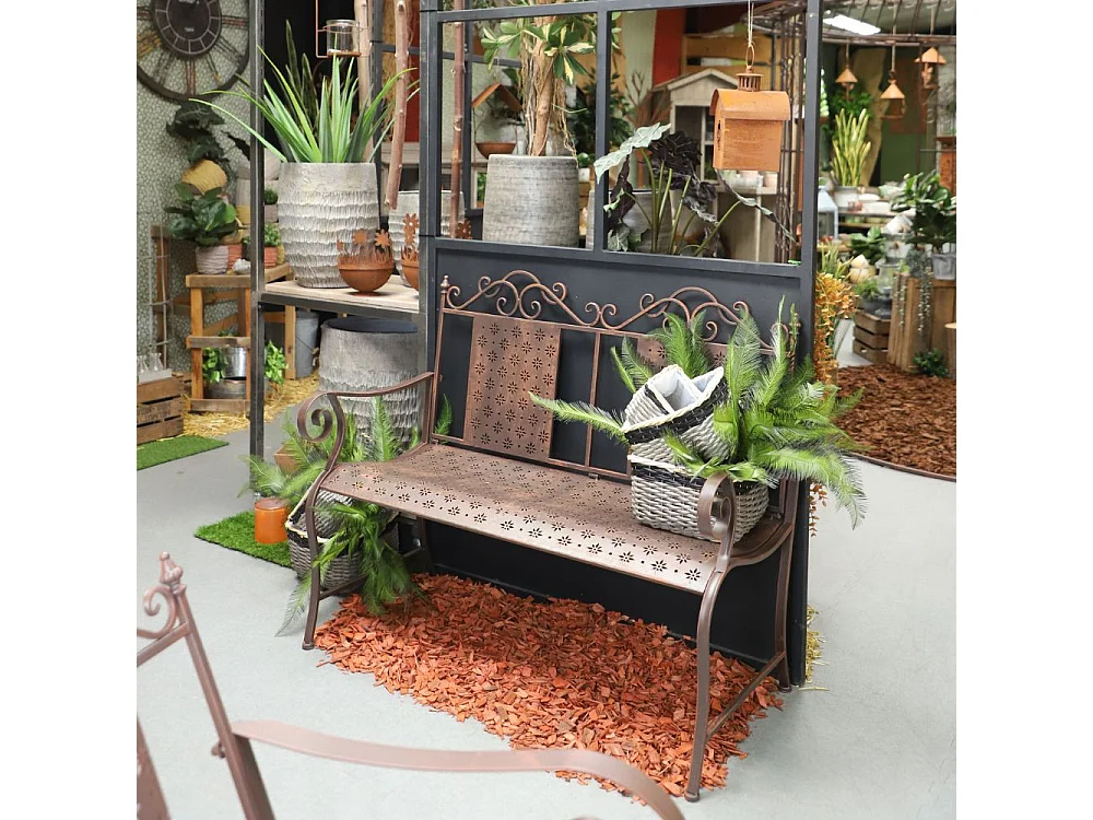 Banc fauteuil ancien de jardin fer marron 116x96 cm