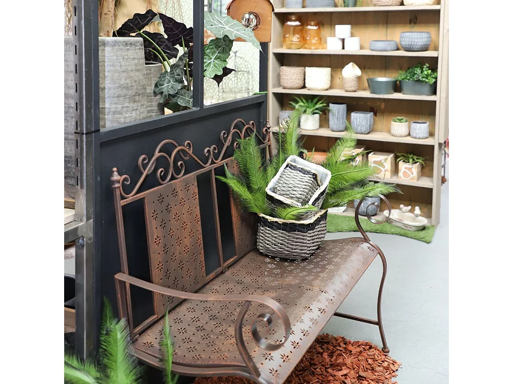 Banc fauteuil ancien de jardin fer marron 116x96 cm