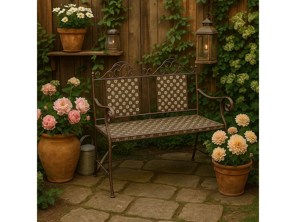 Banc fauteuil ancien de jardin fer marron 116x96 cm