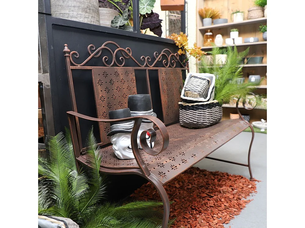 Banc fauteuil ancien de jardin fer marron 116x96 cm