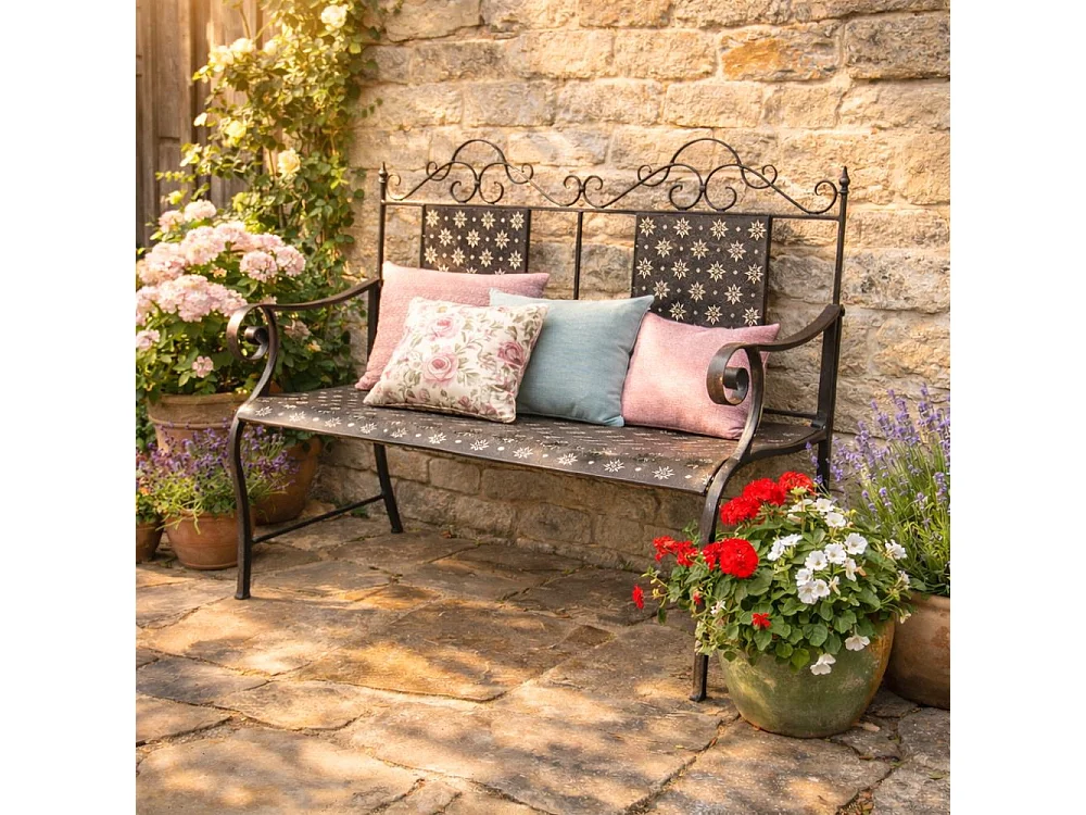 Banc fauteuil ancien de jardin fer marron 116x96 cm