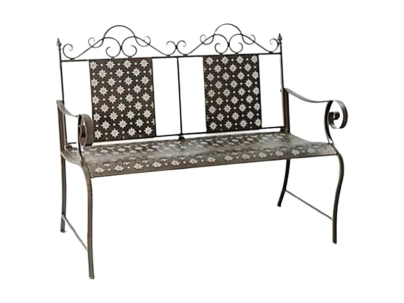 Banc fauteuil ancien de jardin fer marron 116x96 cm