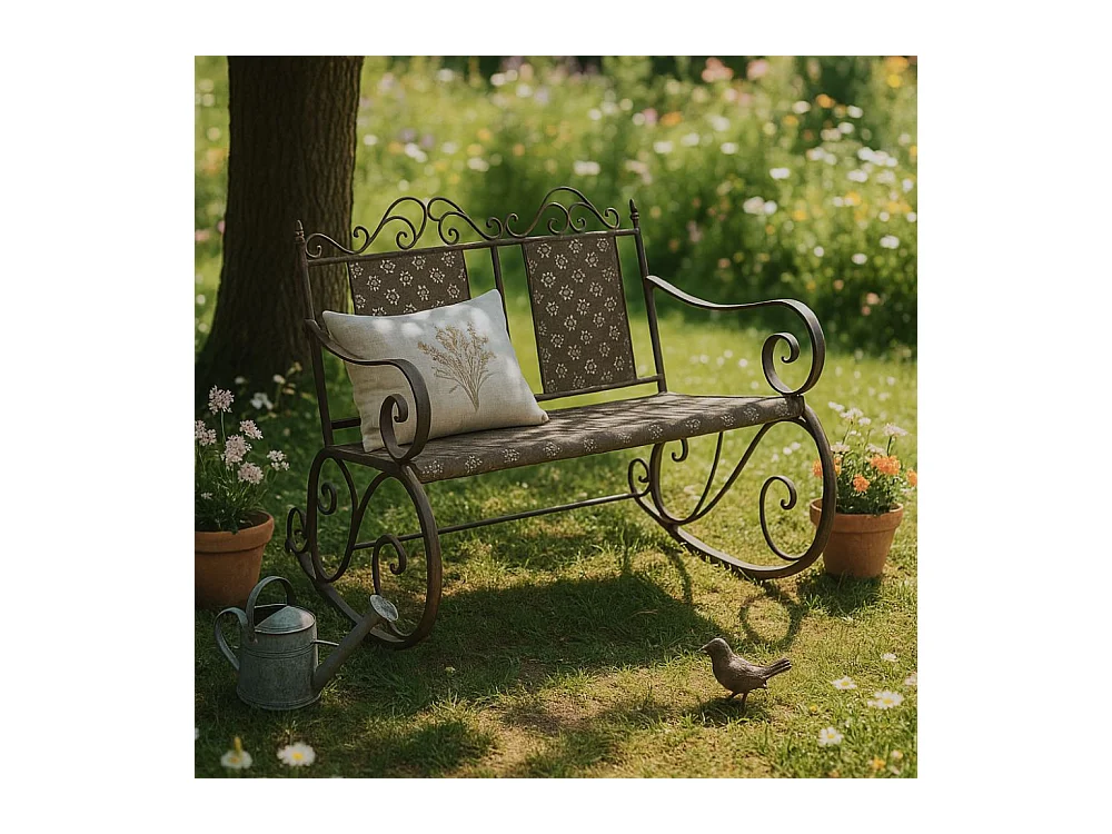 Banc à bascule ancien fauteuil rocking chair de jardin fer marron 120cm
