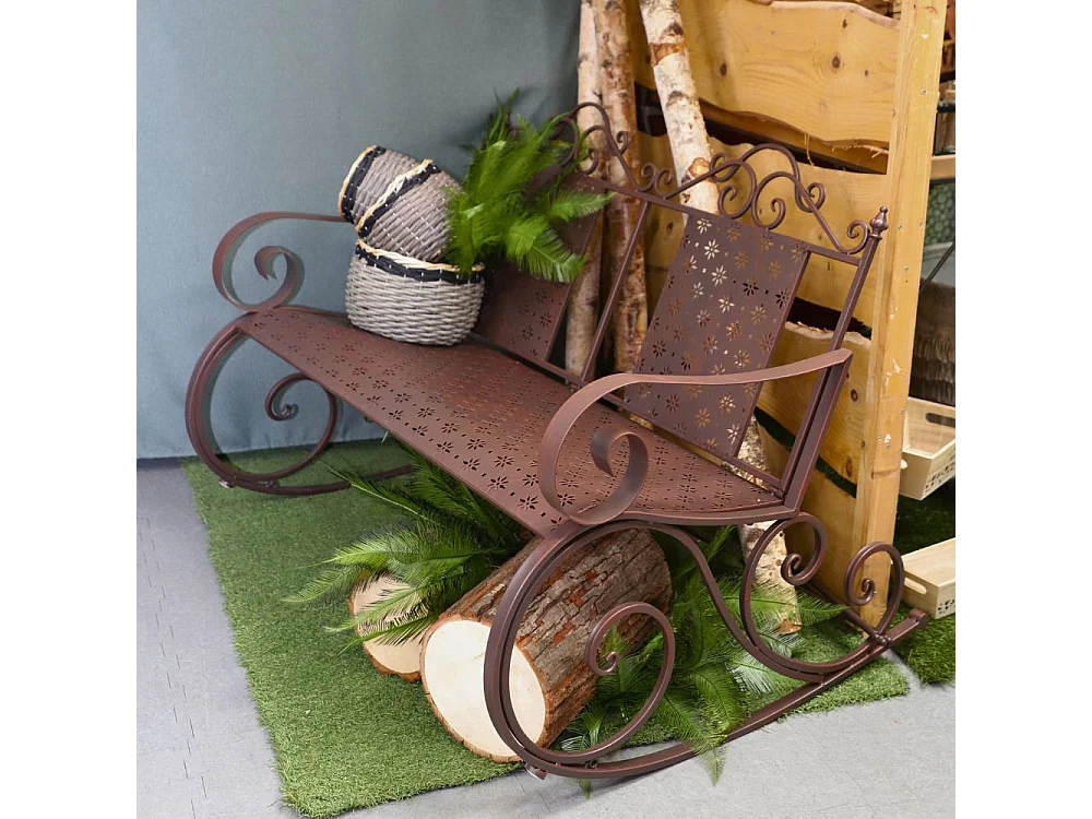 Banc à bascule ancien fauteuil rocking chair de jardin fer marron 120cm