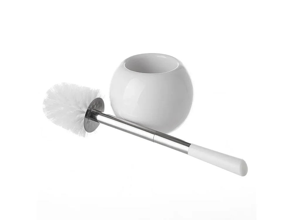 Brosse de toilette WC avec support, porte brosse WC en céramique coloris blanc - Diamètre 14 x Hauteur 39 cm