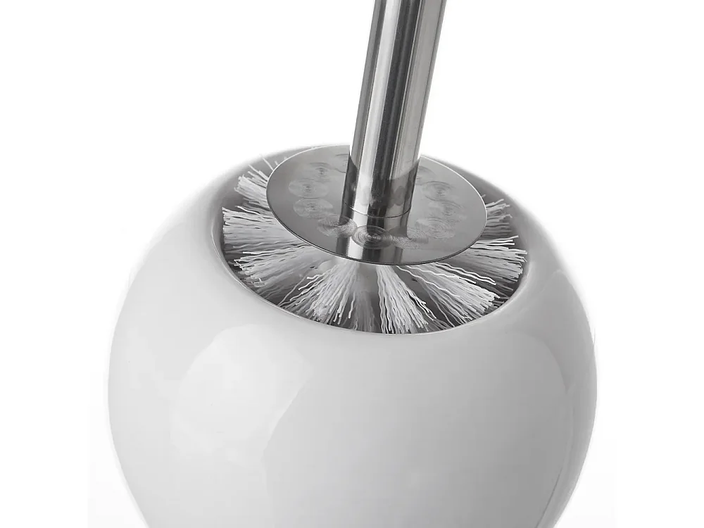 Brosse de toilette WC avec support, porte brosse WC en céramique coloris blanc - Diamètre 14 x Hauteur 39 cm