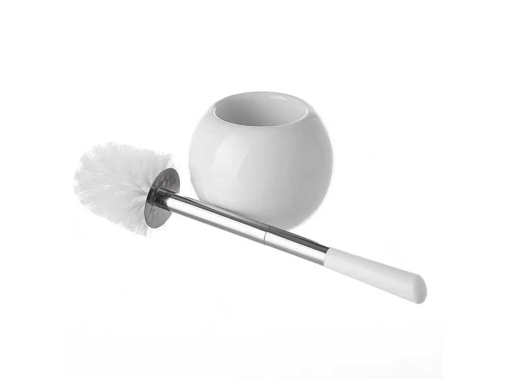 Brosse de toilette WC avec support, porte brosse WC en céramique coloris blanc - Diamètre 14 x Hauteur 39 cm
