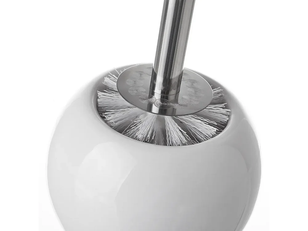 Brosse de toilette WC avec support, porte brosse WC en céramique coloris blanc - Diamètre 14 x Hauteur 39 cm