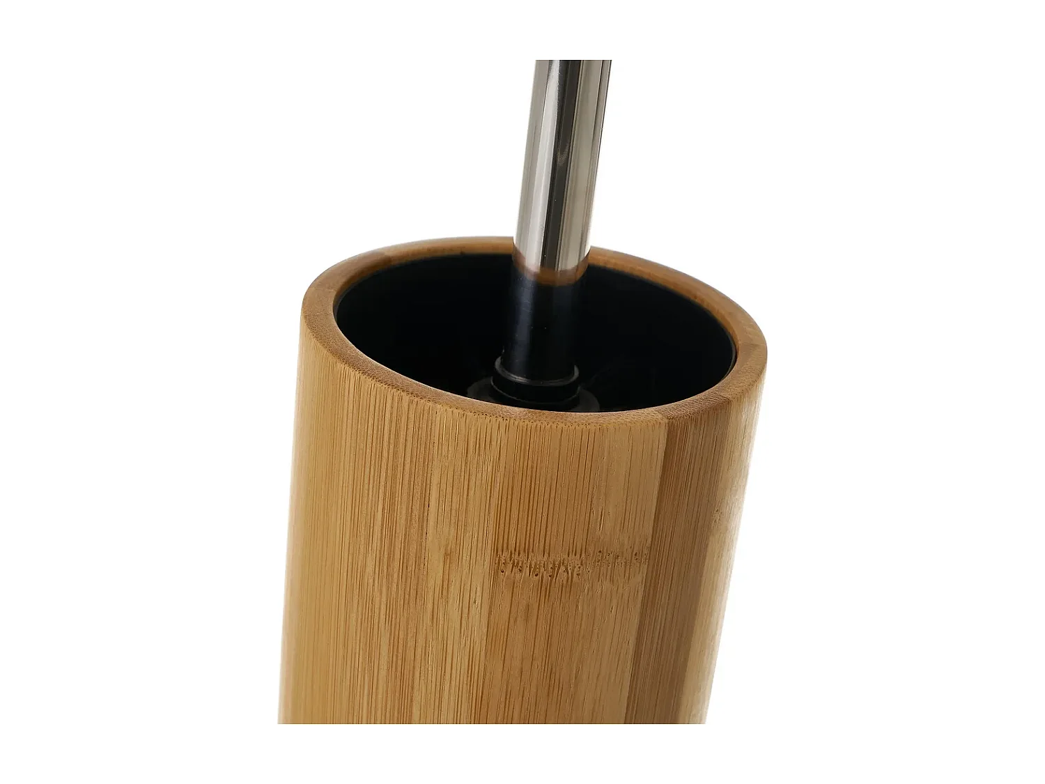 Brosse de toilette WC avec support, porte brosse WC en bambou/acier inoxydable coloris naturel/noir - Diamètre 9.5 x Hauteur 35 cm