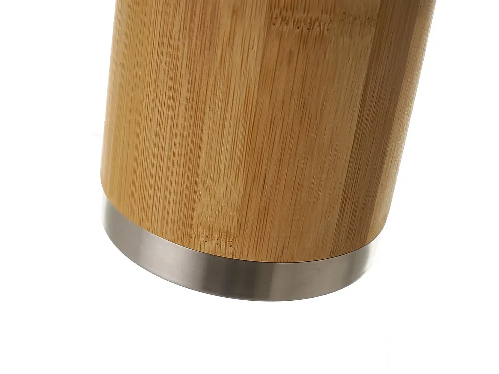 Brosse de toilette WC avec support, porte brosse WC en bambou/acier inoxydable coloris naturel/noir - Diamètre 9.5 x Hauteur 35 cm