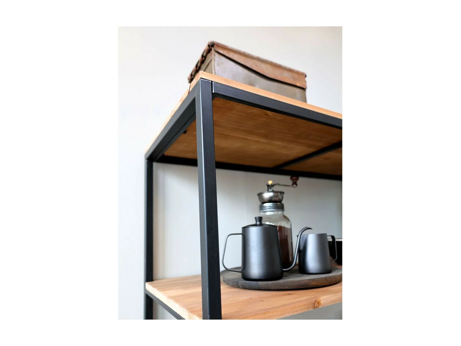 Bibliothèque étagère en bois marron et fer noir 91.5 x 42 x 200 cm