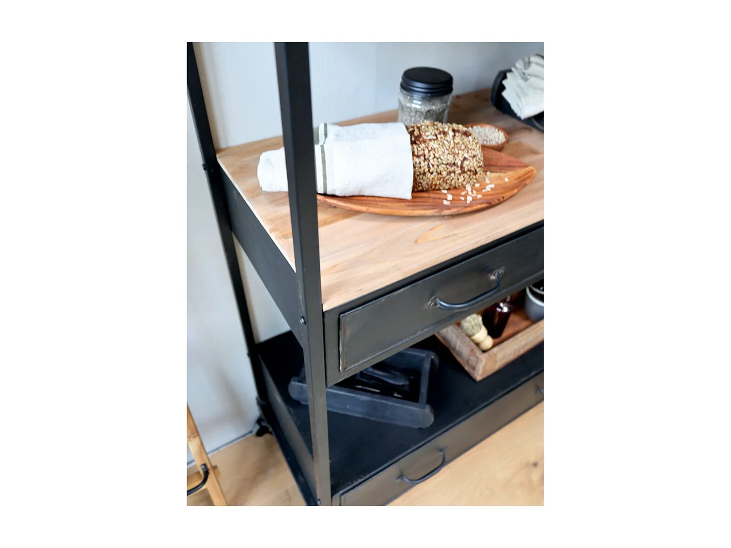 Bibliothèque étagère en bois marron et fer noir 91.5 x 42 x 200 cm