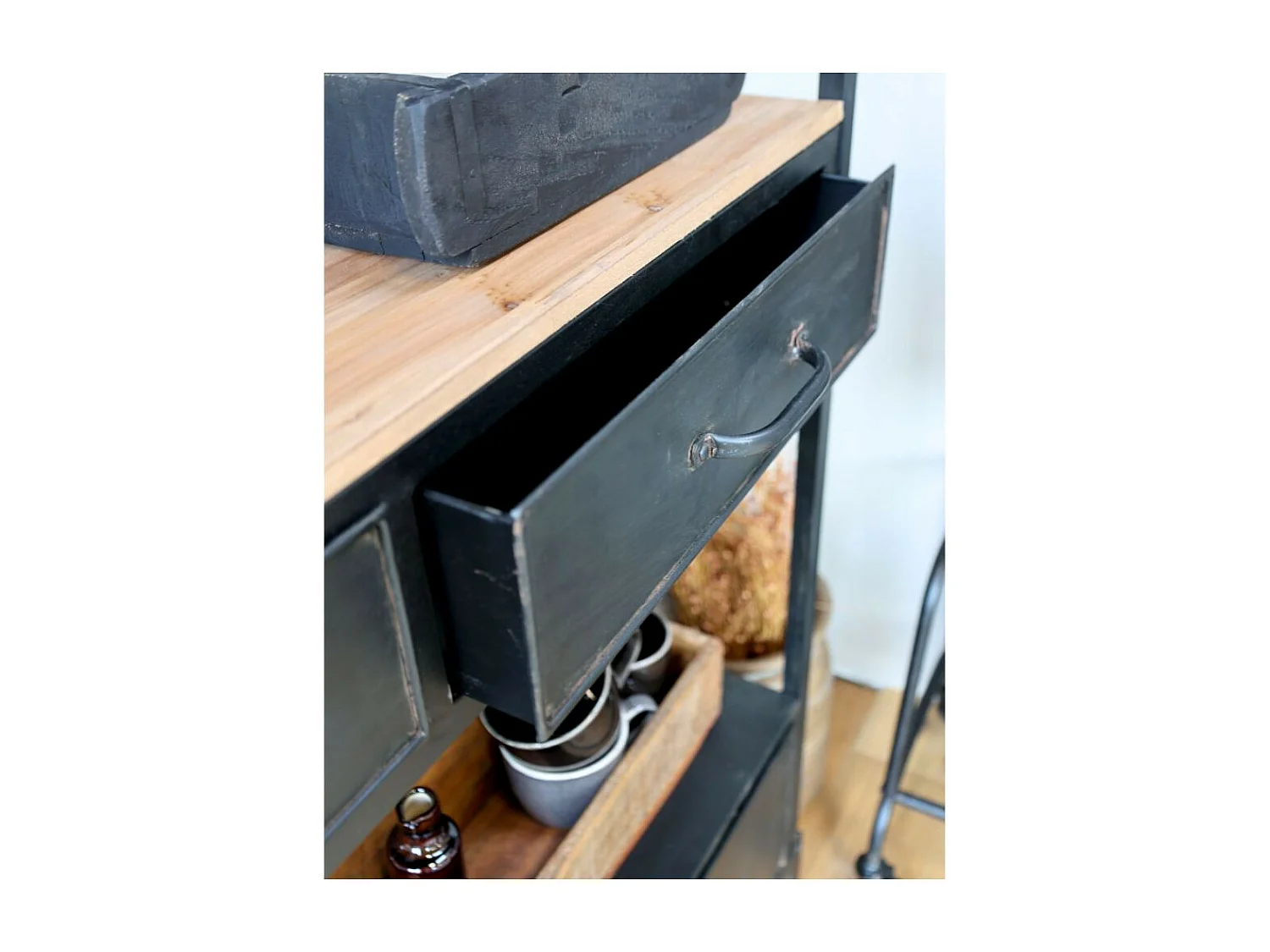 Bibliothèque étagère en bois marron et fer noir 91.5 x 42 x 200 cm