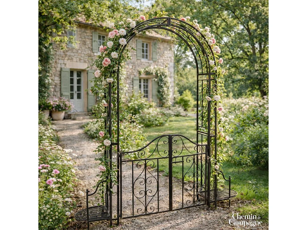 Arche/Portillon à rosiers jardin métal marron L.199 x l.40 x Ht.230 cm