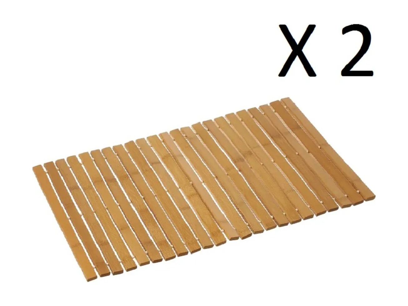 Lot de 2 tapis de bain antidérapant, tapis salle de bain en bambou coloris naturel - Longueur 59 x Profondeur 40 cm