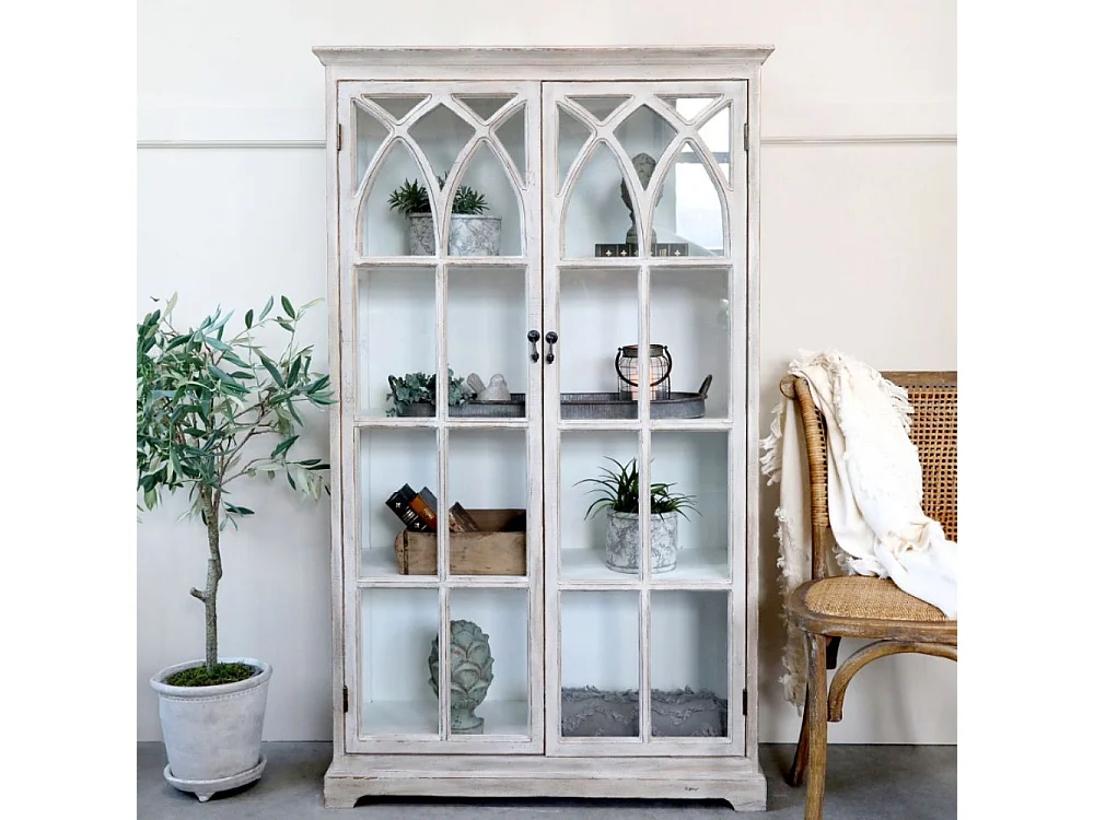 Armoire vitrine en bois de sapin et verre 90 x 37 x 154 cm