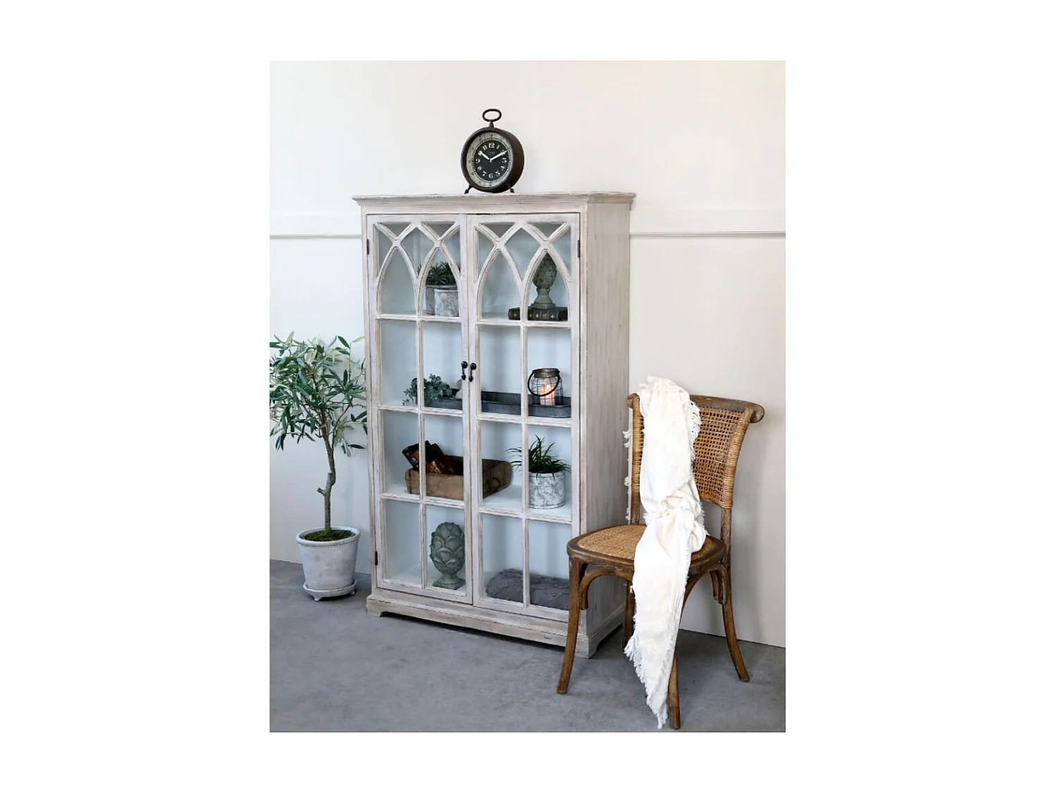 Armoire vitrine en bois de sapin et verre 90 x 37 x 154 cm