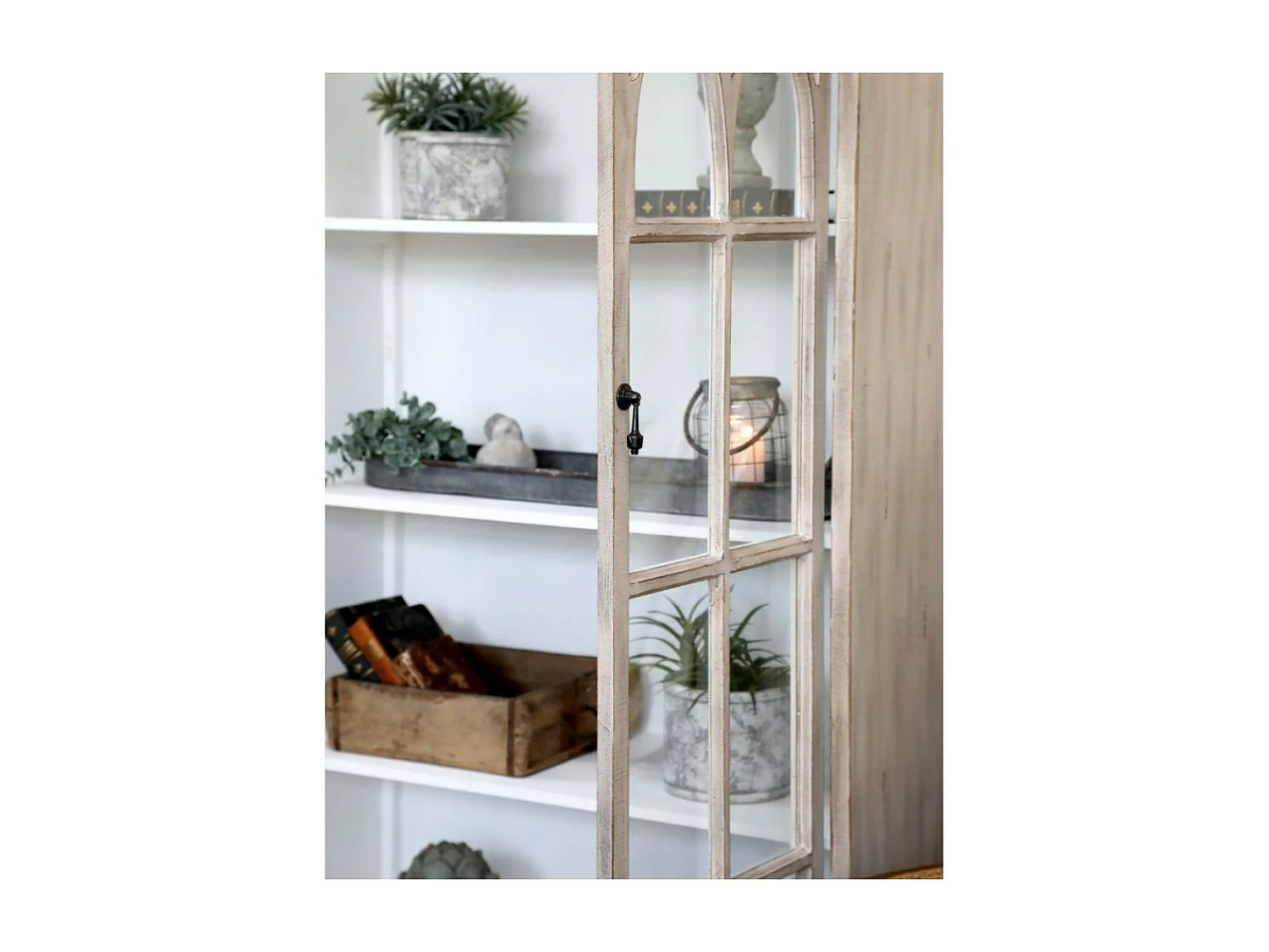 Armoire vitrine en bois de sapin et verre 90 x 37 x 154 cm