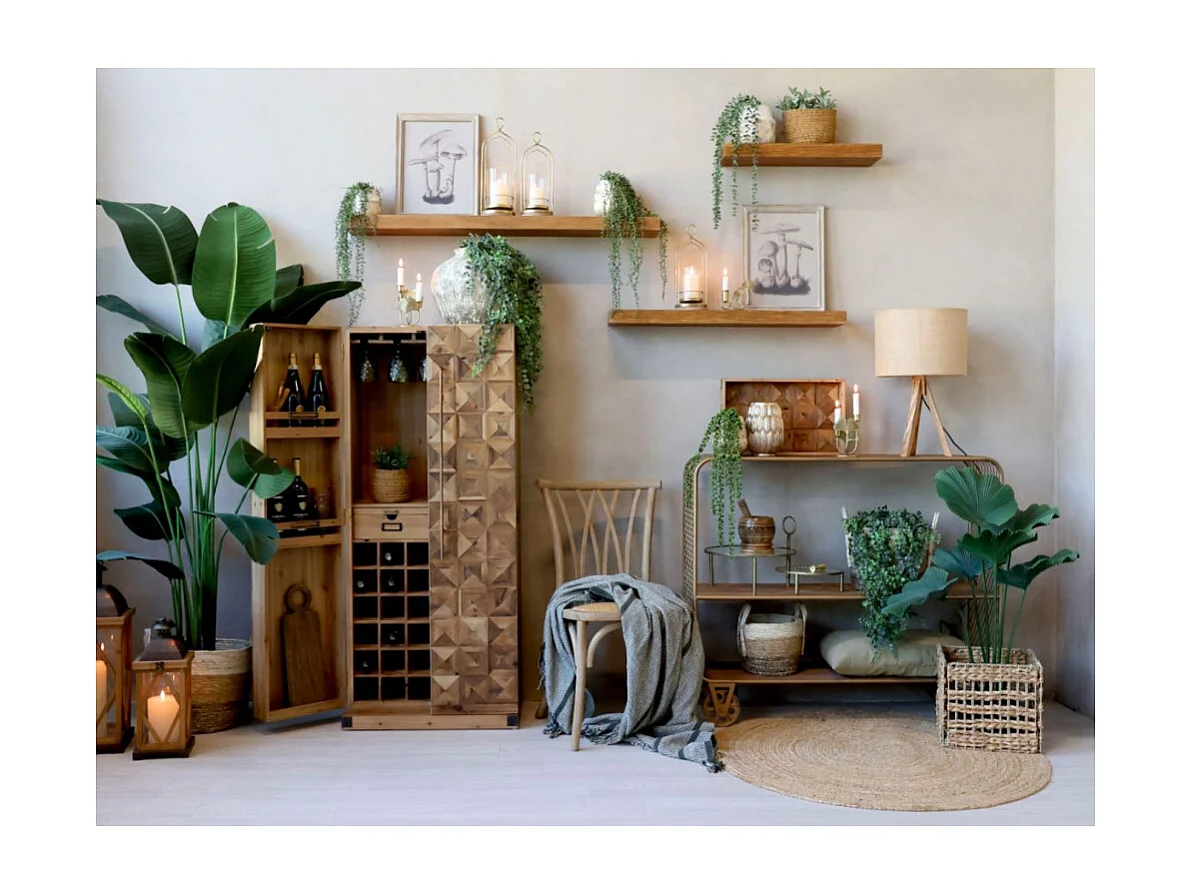 Meuble desserte chariot de cuisine métal laiton bois marron 114cm