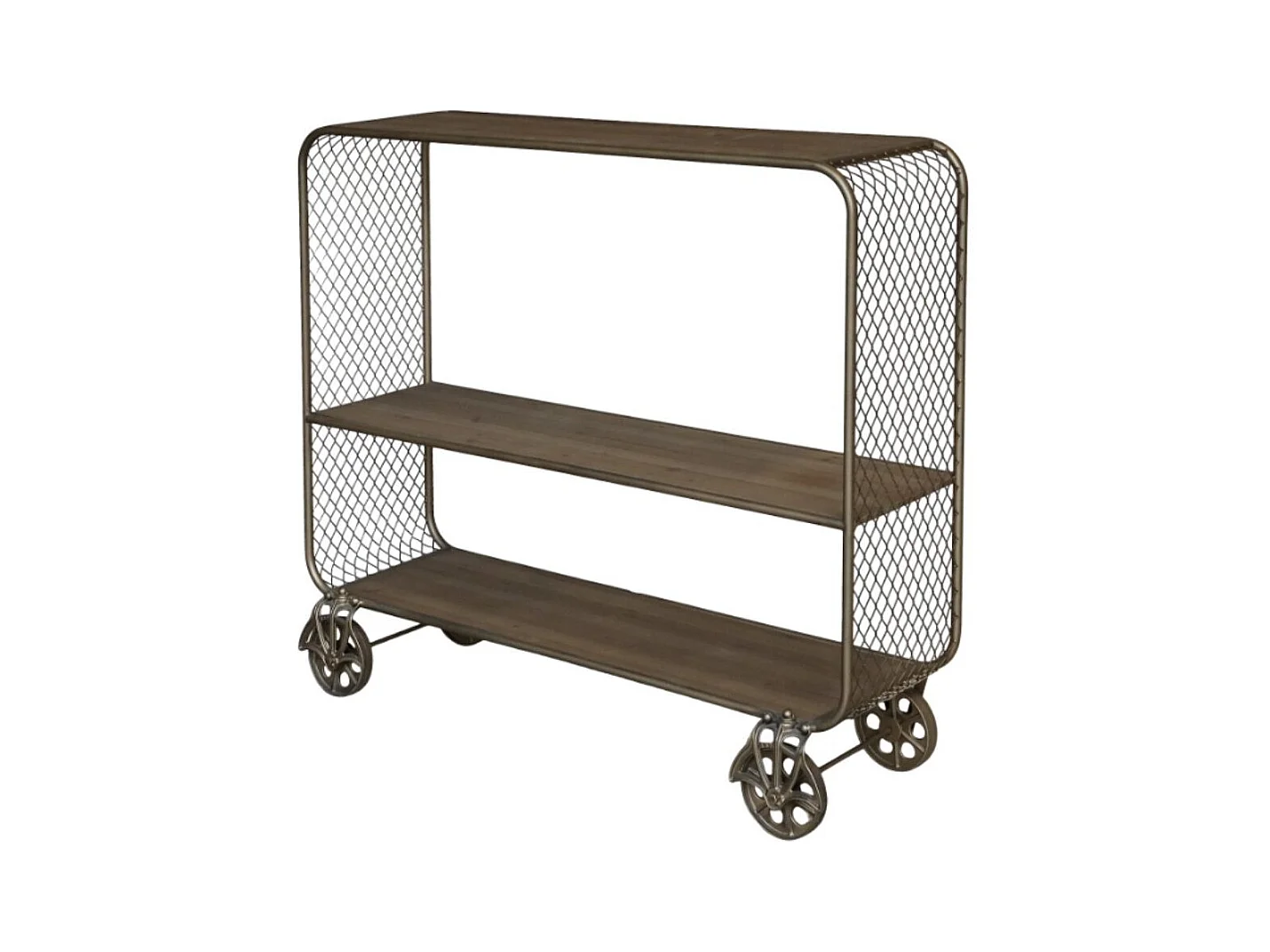 Meuble desserte chariot de cuisine métal laiton bois marron 114cm