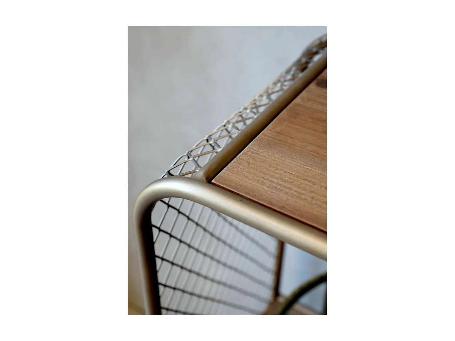 Meuble desserte chariot de cuisine métal laiton bois marron 114cm