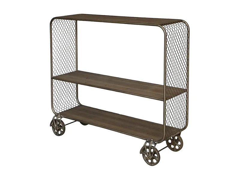 Meuble desserte chariot de cuisine métal laiton bois marron 114cm