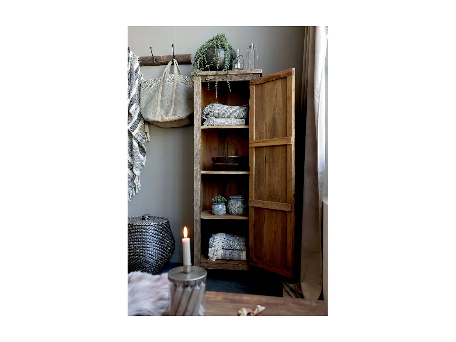 Armoire 1 porte rangement chambre salle de bain bois marron 160cm