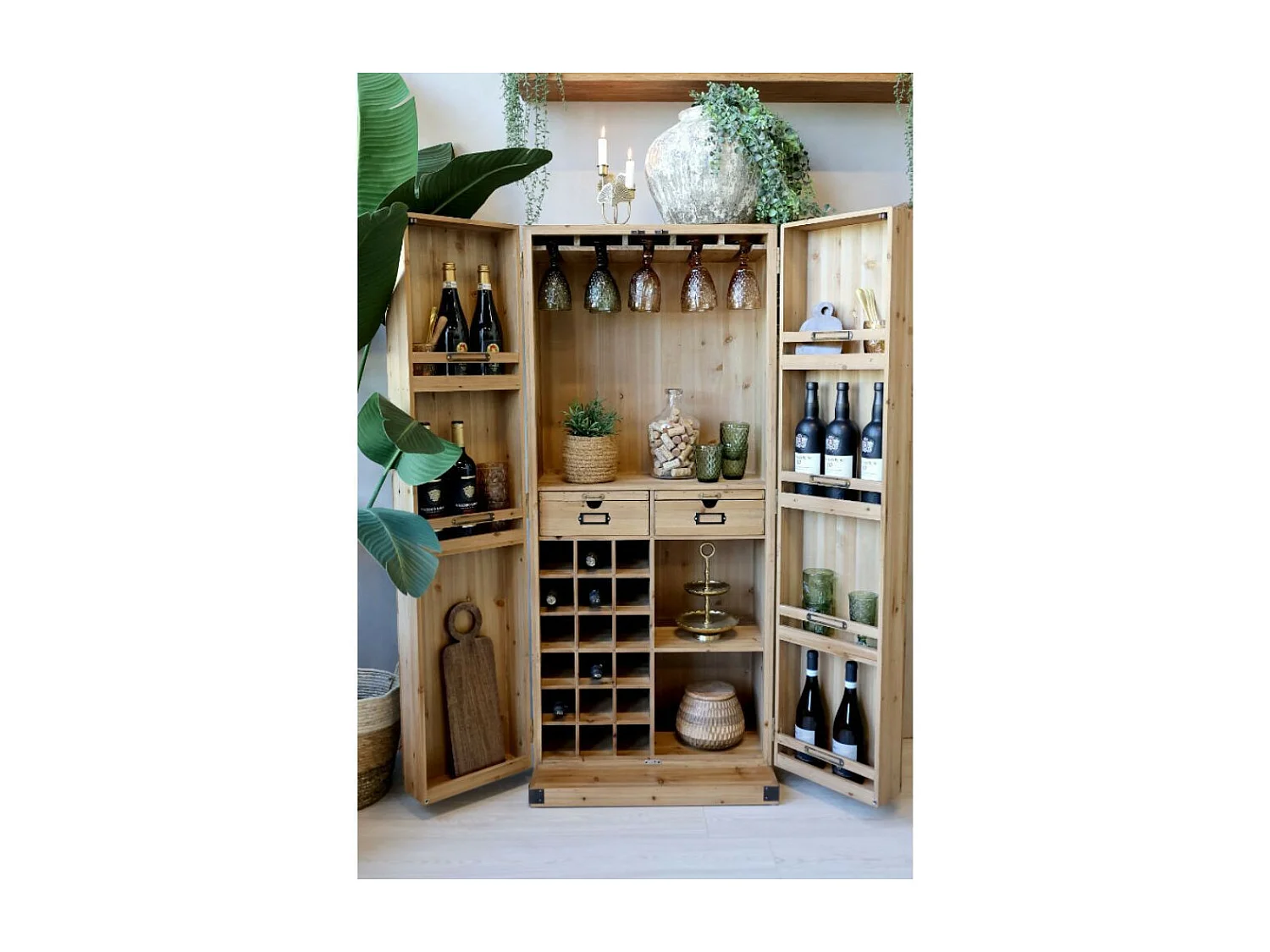 Armoire de bar desserte en bois de sapin recyclé 64.5 x 45 x 146.5 cm