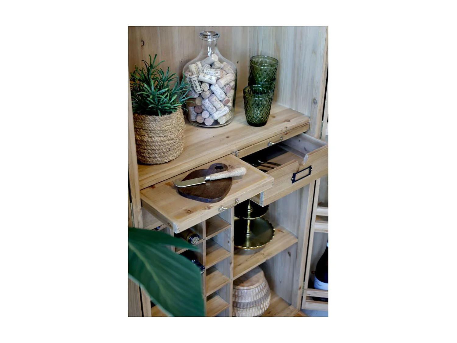 Armoire de bar desserte en bois de sapin recyclé 64.5 x 45 x 146.5 cm