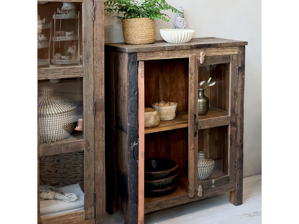 Armoire buffet vaisselier 2 portes rangement cuisine bois marron 100cm