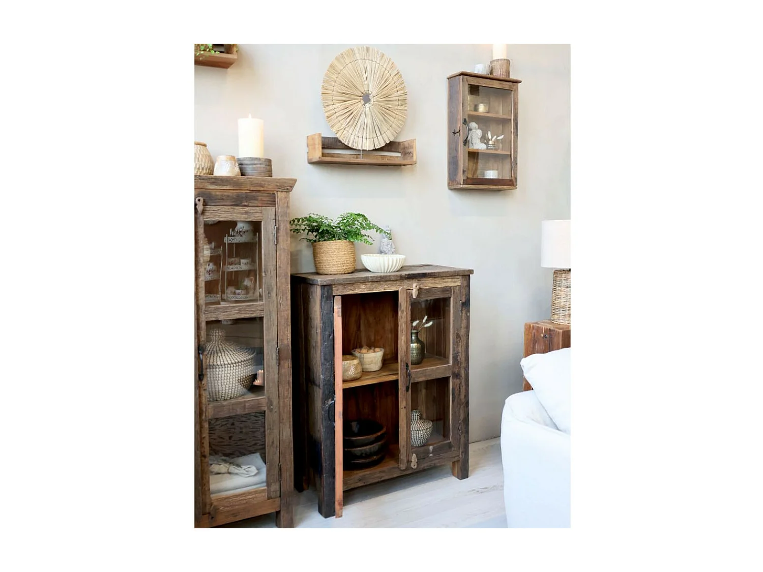 Armoire buffet vaisselier 2 portes rangement cuisine bois marron 100cm