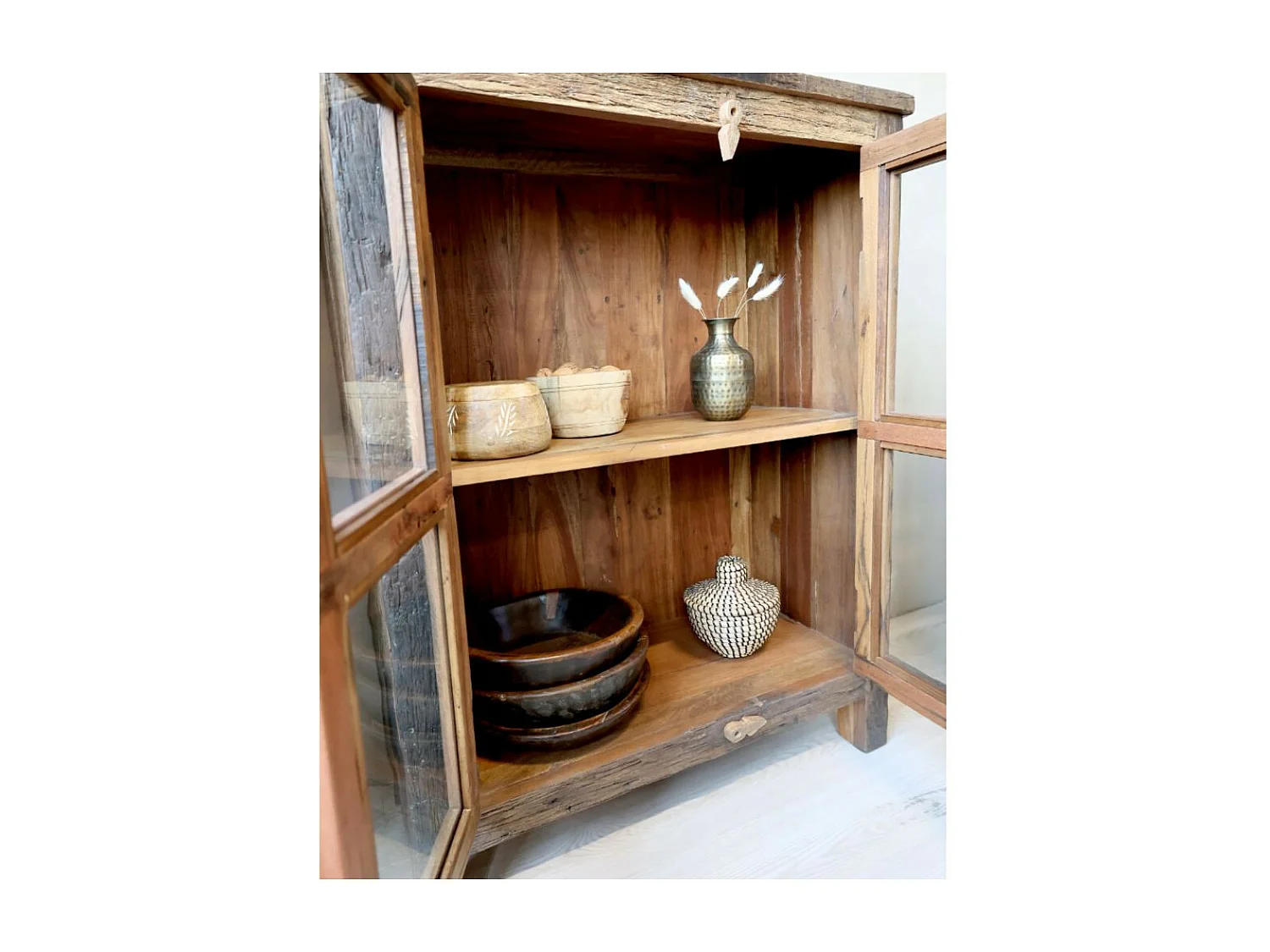 Armoire buffet vaisselier 2 portes rangement cuisine bois marron 100cm