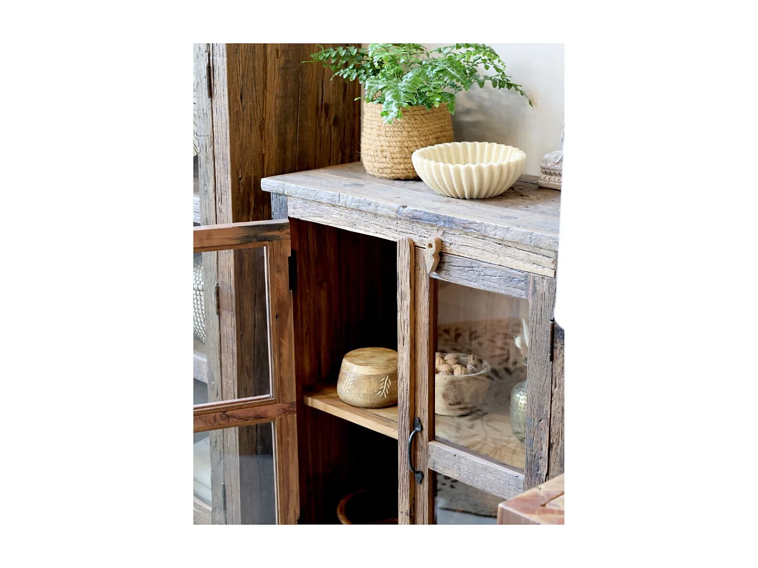 Armoire buffet vaisselier 2 portes rangement cuisine bois marron 100cm