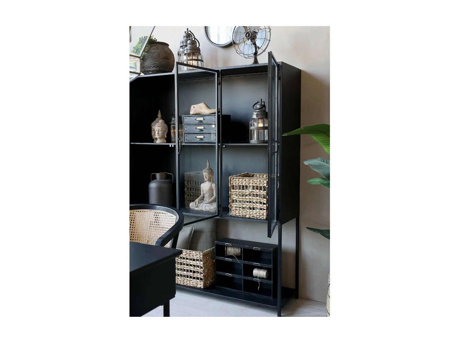 Armoire 3 portes rangement chambre salle de bain métallique noir 175cm