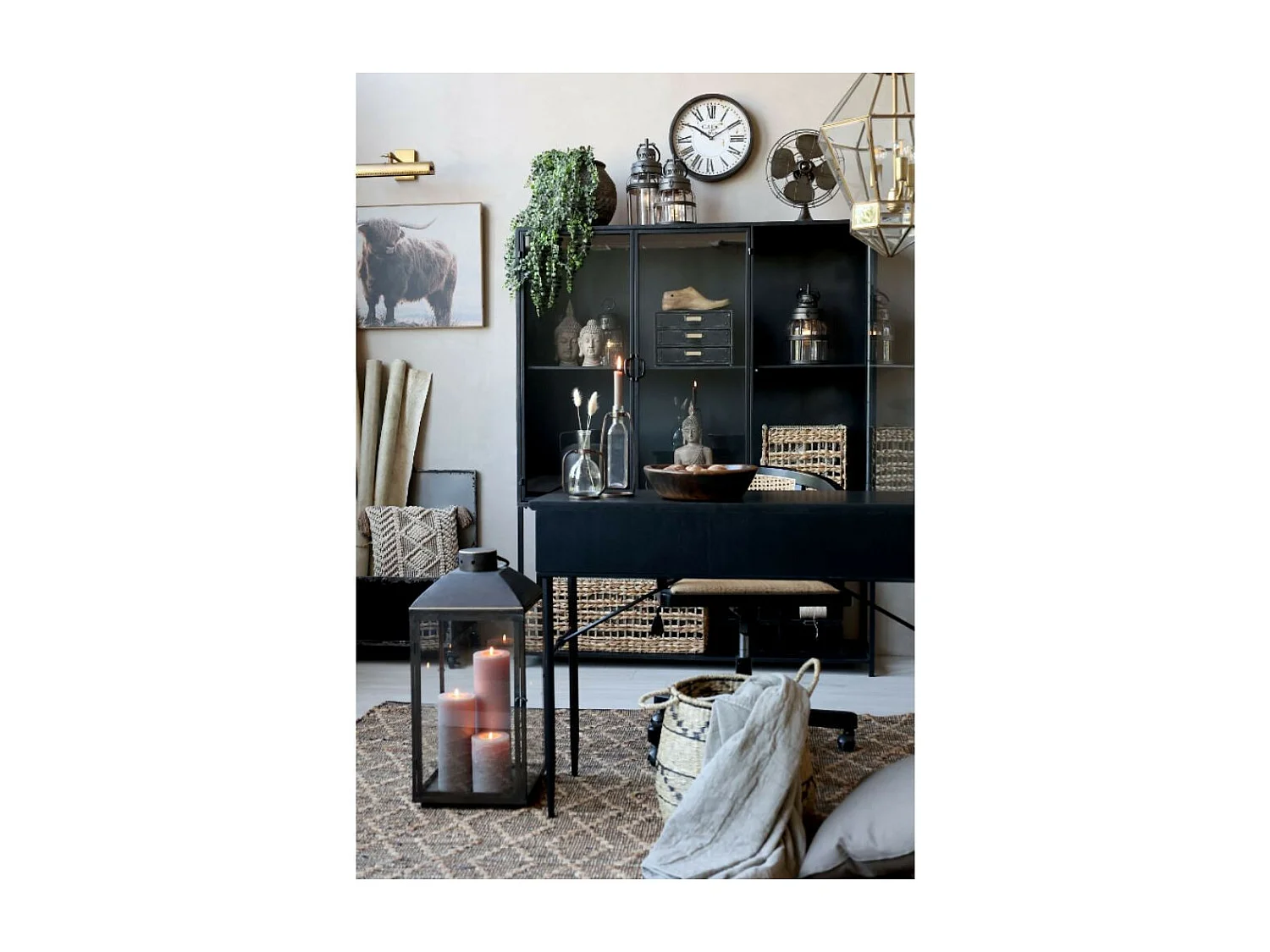 Armoire 3 portes rangement chambre salle de bain métallique noir 175cm