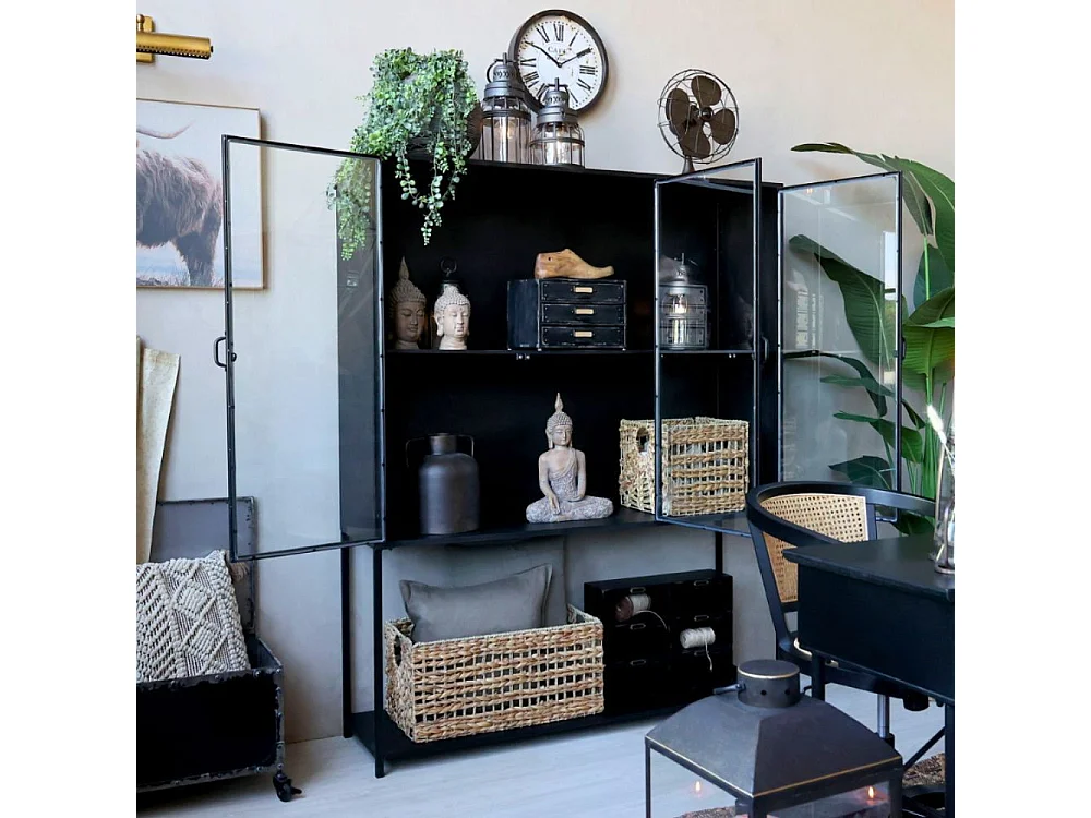 Armoire 3 portes rangement chambre salle de bain métallique noir 175cm