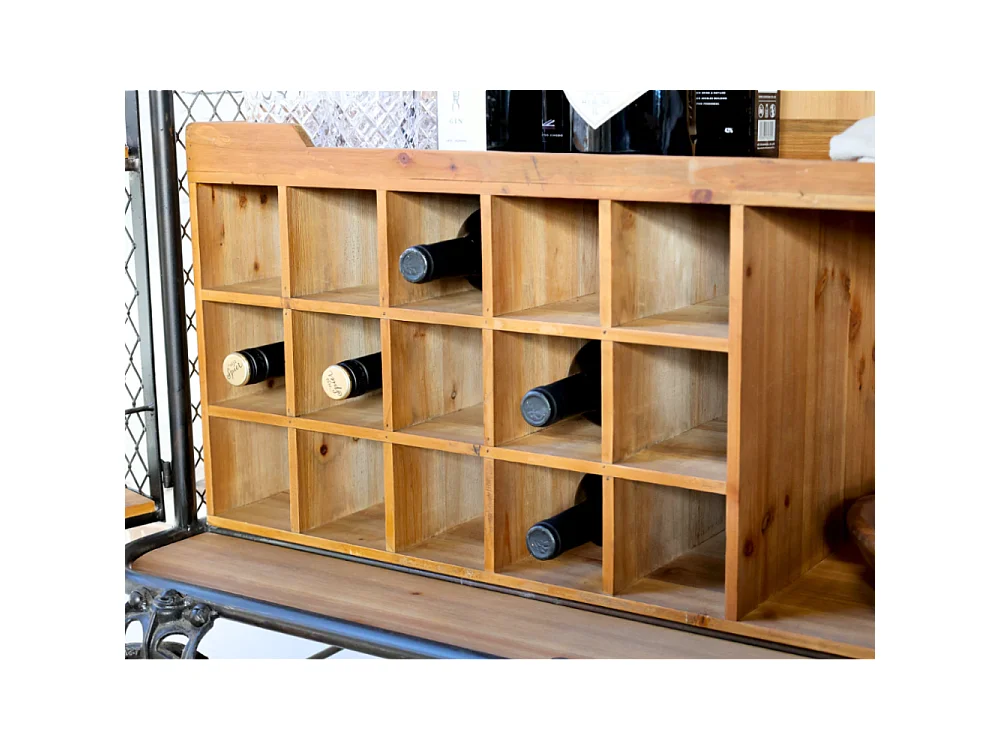 Meuble desserte roulettes chariot cuisine bois marron fer noir 116.5cm