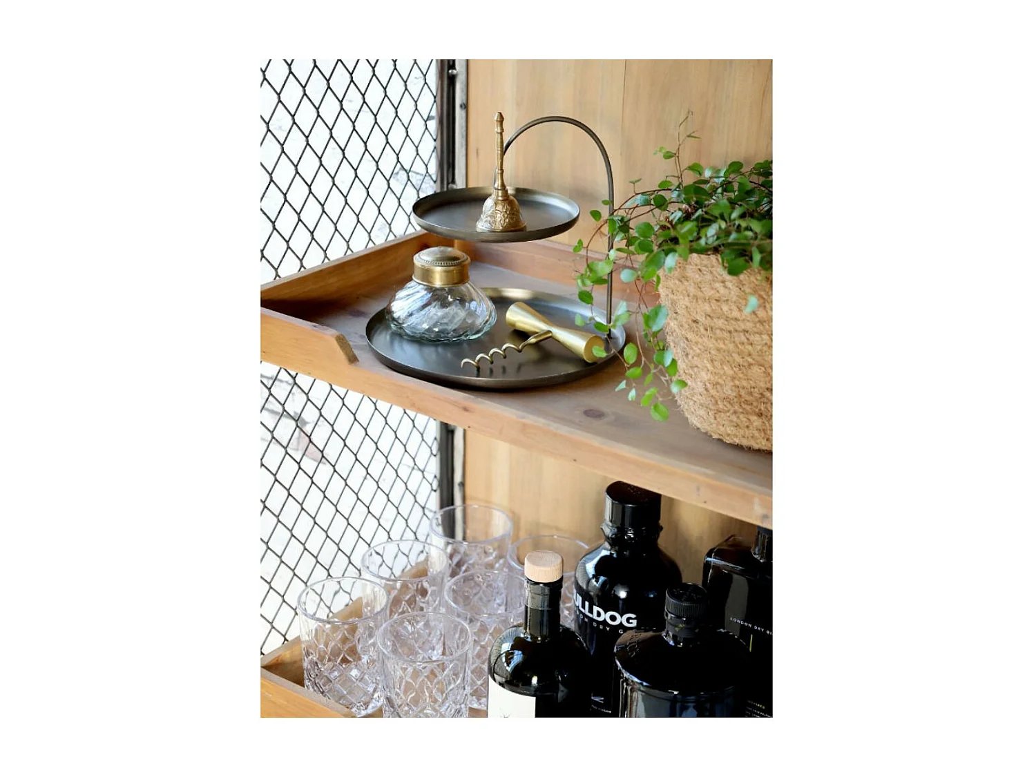 Meuble desserte roulettes chariot cuisine bois marron fer noir 116.5cm