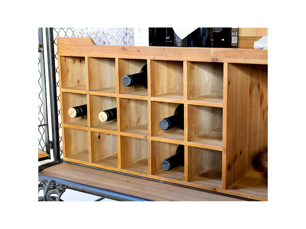 Meuble desserte roulettes chariot cuisine bois marron fer noir 116.5cm