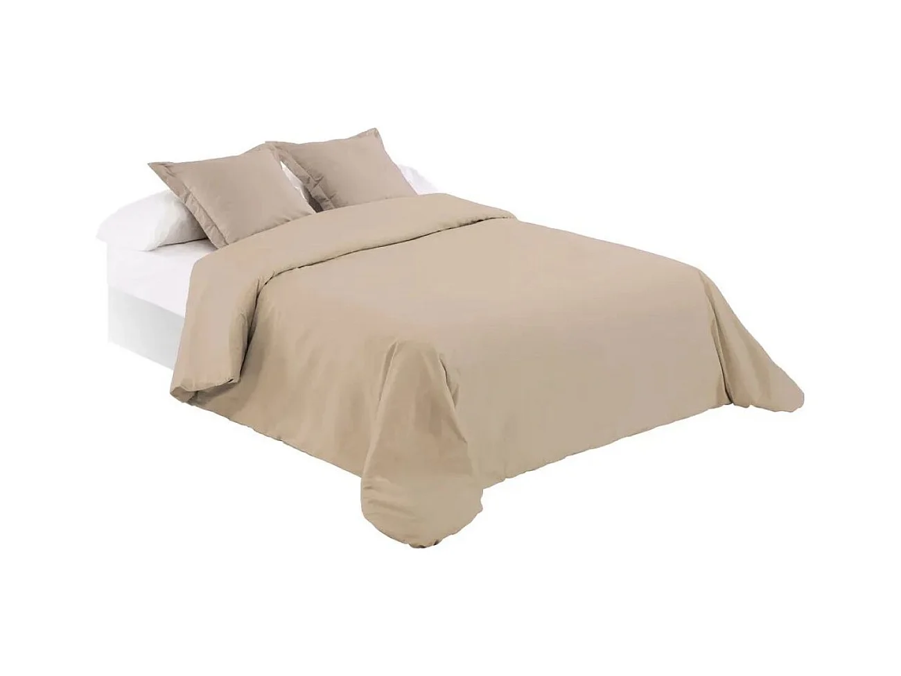 Parure de couette, housse de couette, linge de lit en polyester-coton coloris beige - Longueur 260 x Profondeur 240 cm