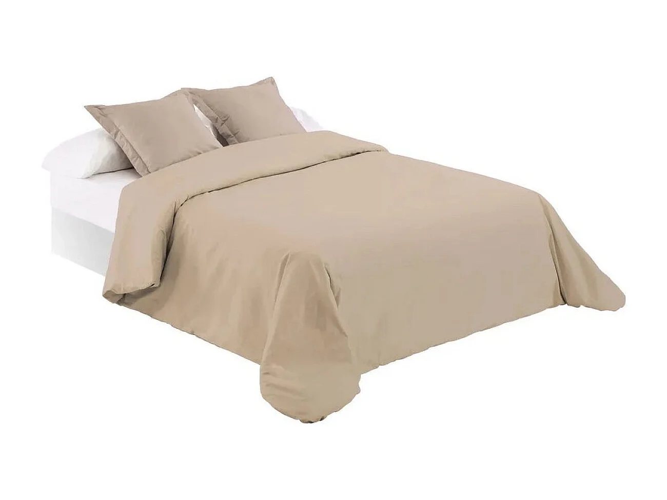 Parure de couette, housse de couette, linge de lit en polyester-coton coloris beige - Longueur 260 x Profondeur 240 cm