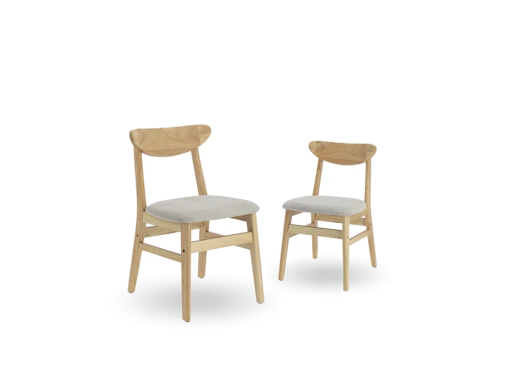 Pack de 2 sillas de 79x45x50 cm de madera natural con asiento de tela en color beige Dover