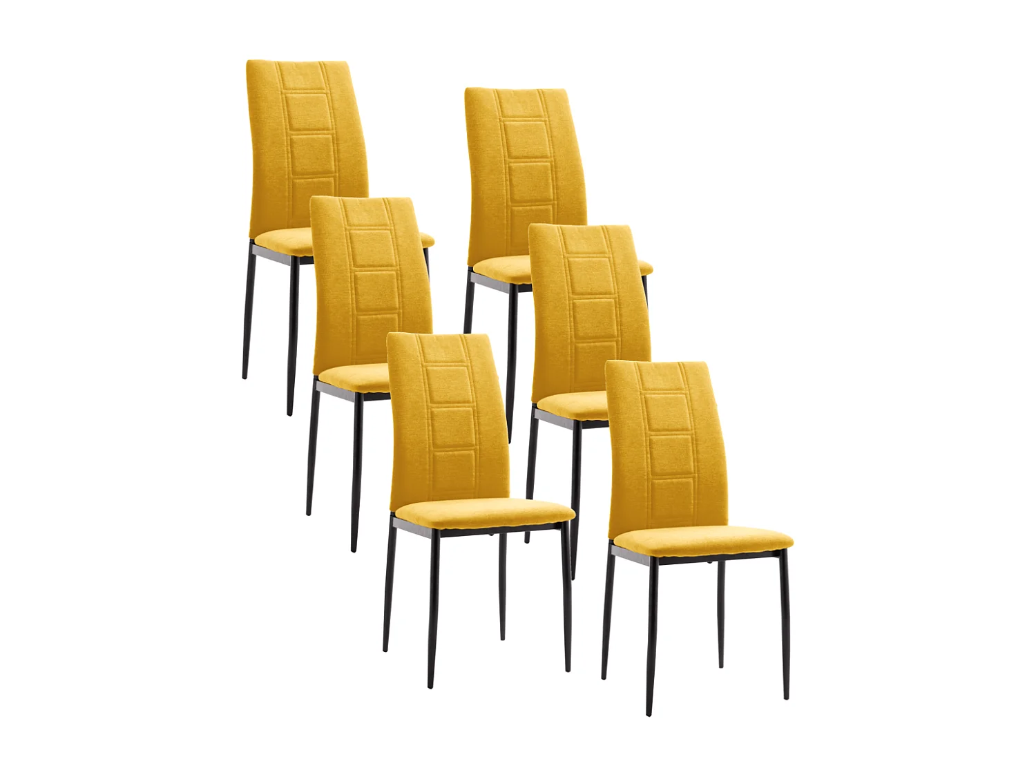 Pack de 6 sillas de 99x44x47 cm de tela en color mostaza y patas metálicas negras Elena
