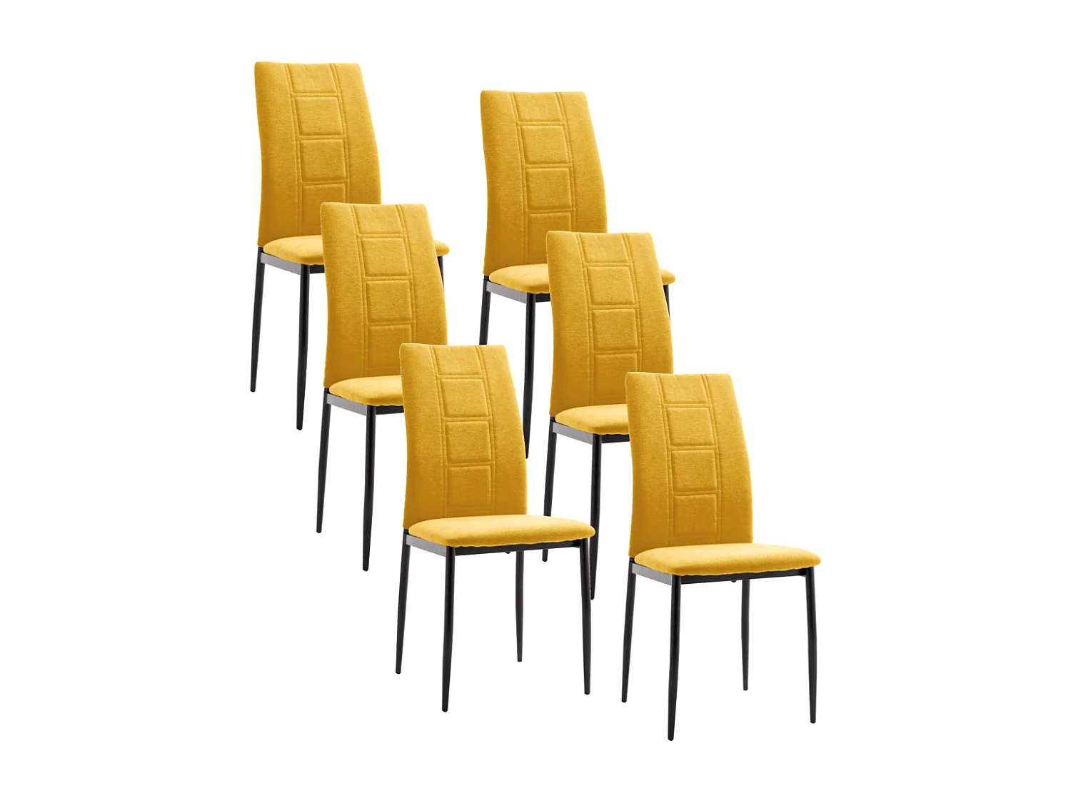 Pack de 6 sillas de 99x44x47 cm de tela en color mostaza y patas metálicas negras Elena