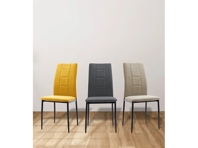 Pack de 6 sillas de 99x44x47 cm de tela en color gris y patas metálicas negras Elena