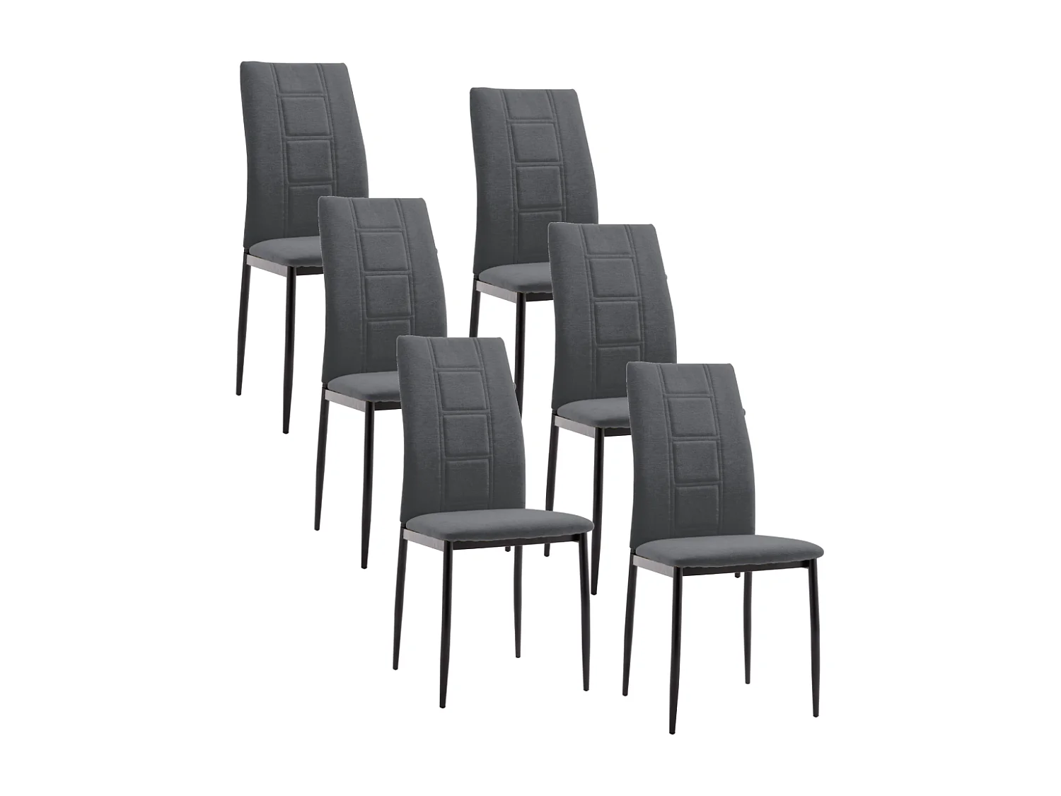 Pack de 6 sillas de 99x44x47 cm de tela en color gris y patas metálicas negras Elena