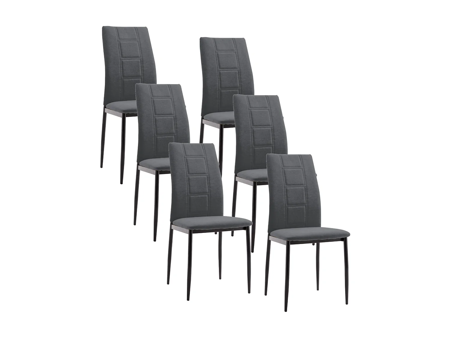 Pack de 6 sillas de 99x44x47 cm de tela en color gris y patas metálicas negras Elena
